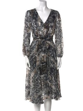 Alice + Olivia Animal Print Wrap Midi Dress in Black and Brown